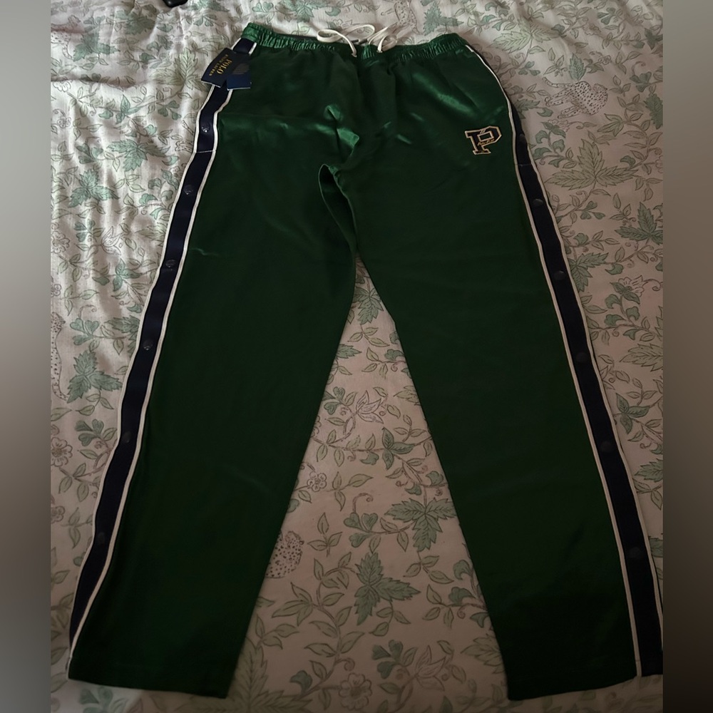 Polo by Ralph Lauren Green Track Pants with Side Stripes warm-up pants